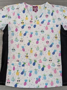 ™ White Pineapple Print Women's Scrub Top